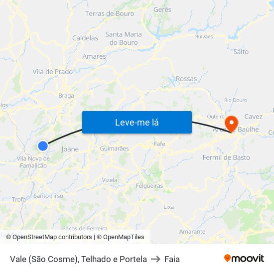 Vale (São Cosme), Telhado e Portela to Faia map