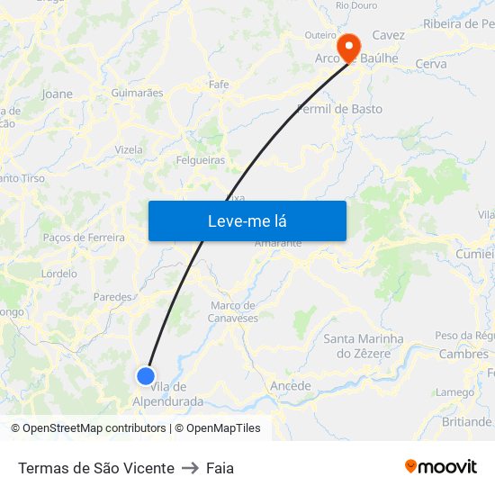 Termas de São Vicente to Faia map