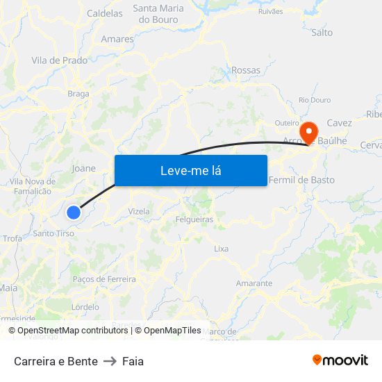 Carreira e Bente to Faia map