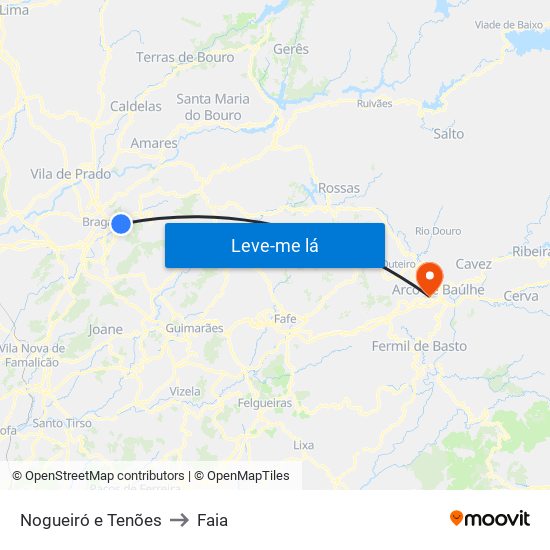 Nogueiró e Tenões to Faia map