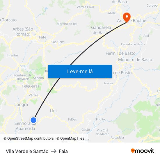Vila Verde e Santão to Faia map