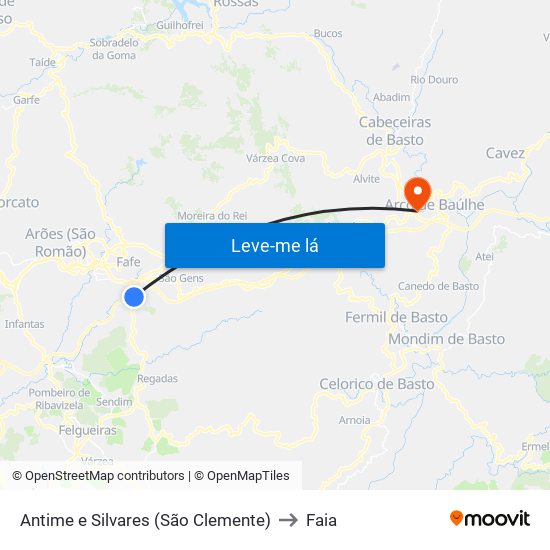 Antime e Silvares (São Clemente) to Faia map