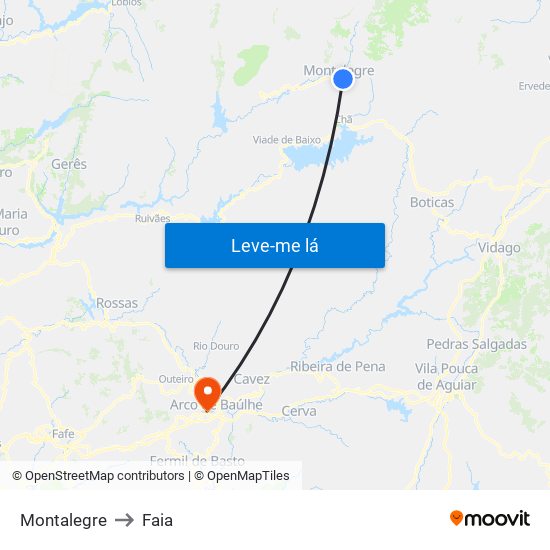 Montalegre to Faia map