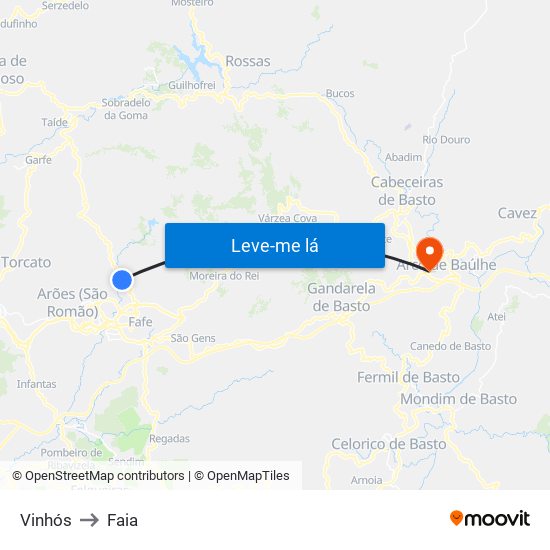 Vinhós to Faia map