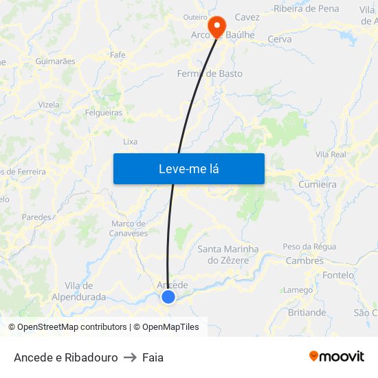 Ancede e Ribadouro to Faia map