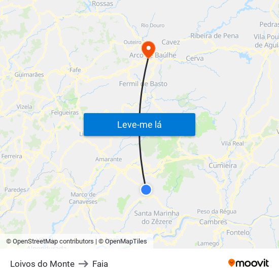 Loivos do Monte to Faia map