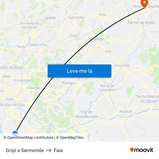 Grijó e Sermonde to Faia map