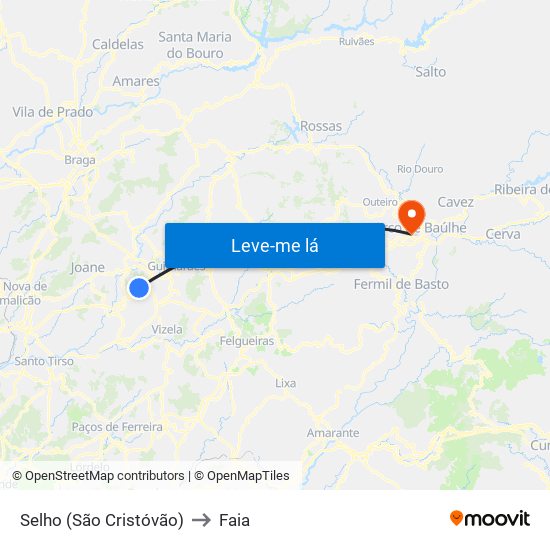 Selho (São Cristóvão) to Faia map