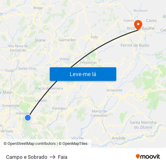 Campo e Sobrado to Faia map