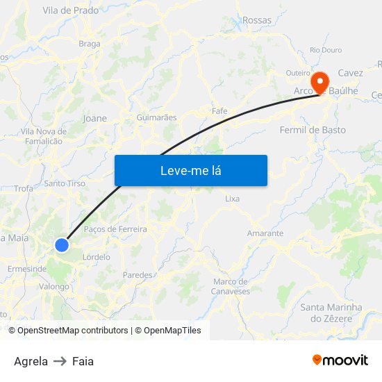 Agrela to Faia map