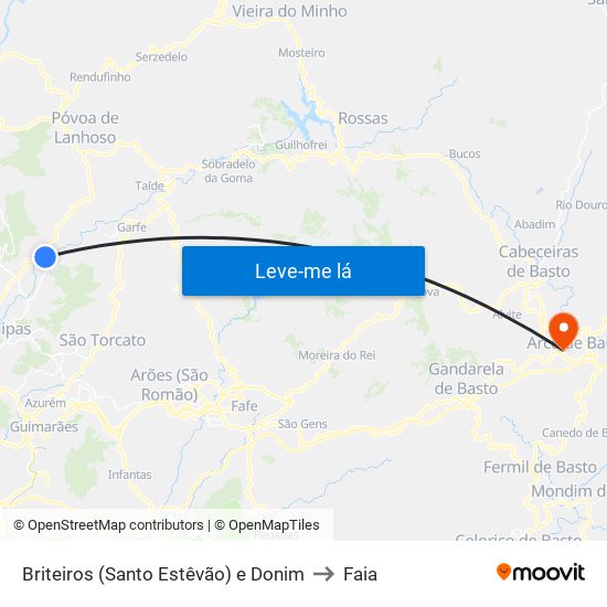 Briteiros (Santo Estêvão) e Donim to Faia map