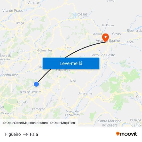 Figueiró to Faia map