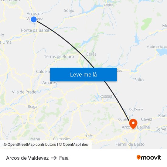 Arcos de Valdevez to Faia map