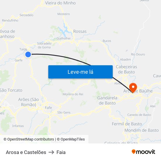 Arosa e Castelões to Faia map