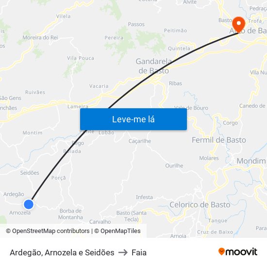 Ardegão, Arnozela e Seidões to Faia map