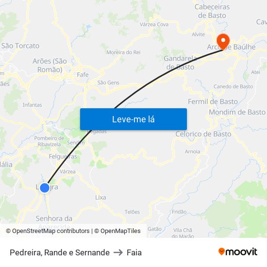 Pedreira, Rande e Sernande to Faia map