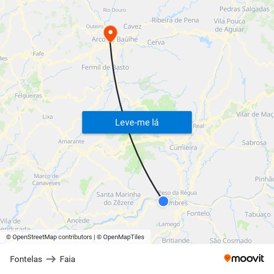 Fontelas to Faia map