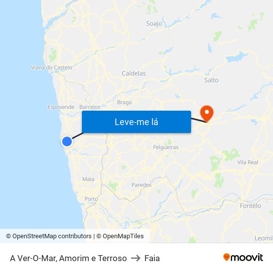 A Ver-O-Mar, Amorim e Terroso to Faia map