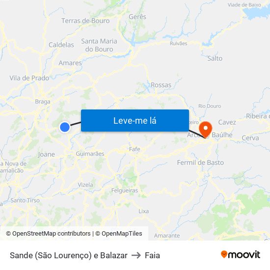 Sande (São Lourenço) e Balazar to Faia map