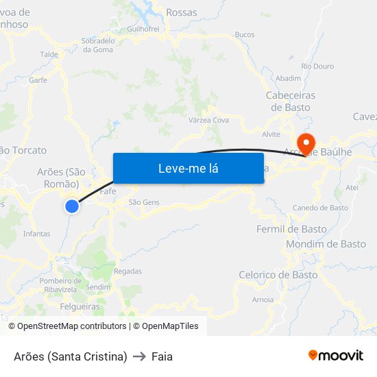 Arões (Santa Cristina) to Faia map