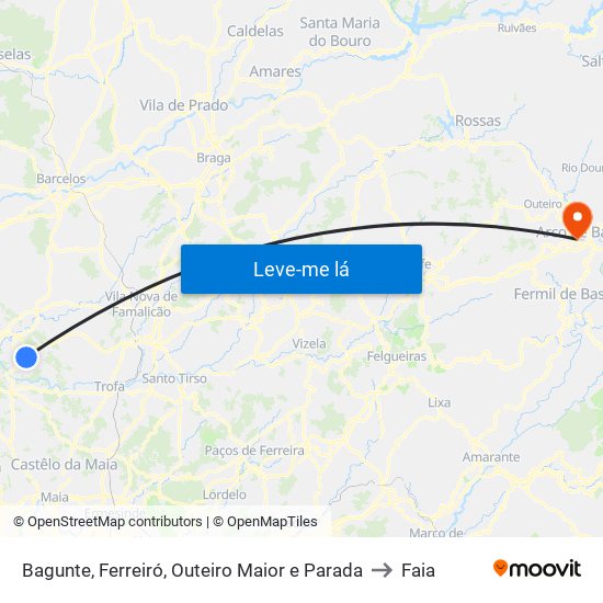 Bagunte, Ferreiró, Outeiro Maior e Parada to Faia map