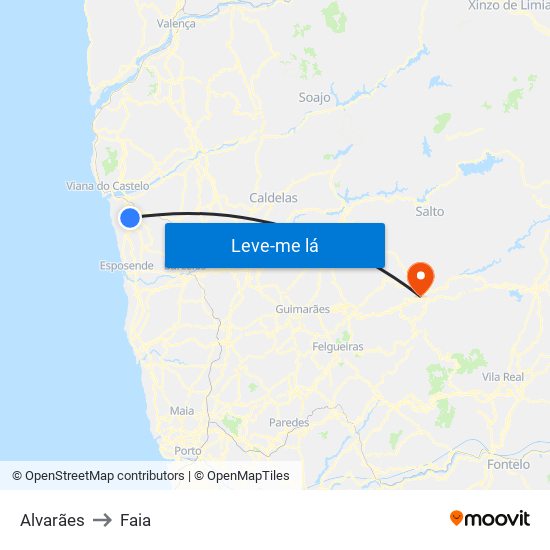 Alvarães to Faia map