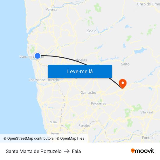 Santa Marta de Portuzelo to Faia map