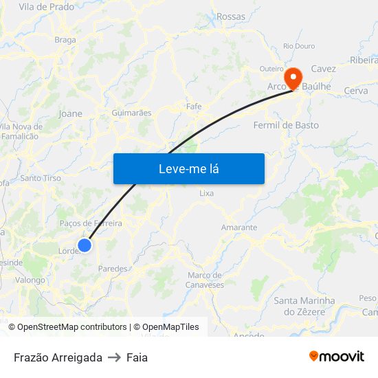 Frazão Arreigada to Faia map