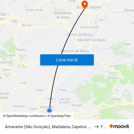 Amarante (São Gonçalo), Madalena, Cepelos e Gatão to Faia map