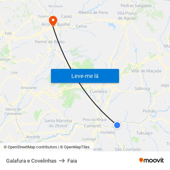 Galafura e Covelinhas to Faia map