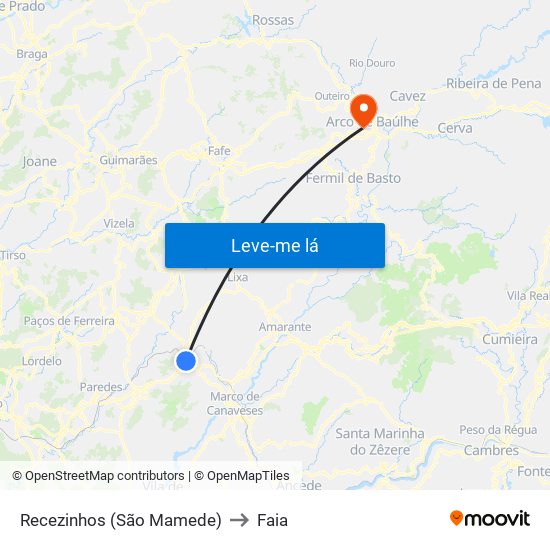 Recezinhos (São Mamede) to Faia map