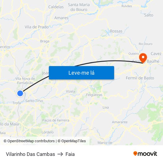 Vilarinho Das Cambas to Faia map