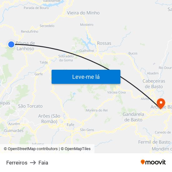 Ferreiros to Faia map