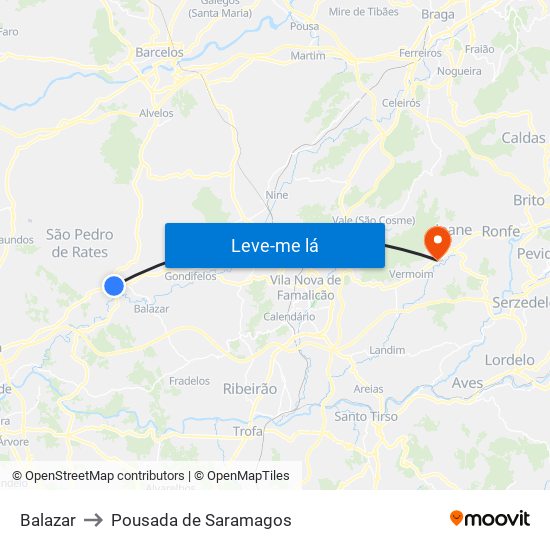 Balazar to Pousada de Saramagos map