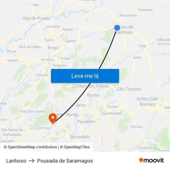 Lanhoso to Pousada de Saramagos map