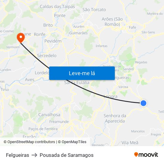 Felgueiras to Pousada de Saramagos map