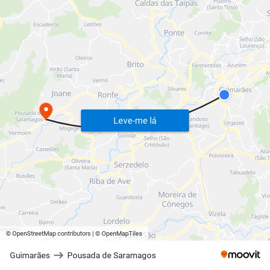 Guimarães to Pousada de Saramagos map