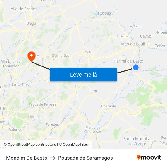 Mondim De Basto to Pousada de Saramagos map