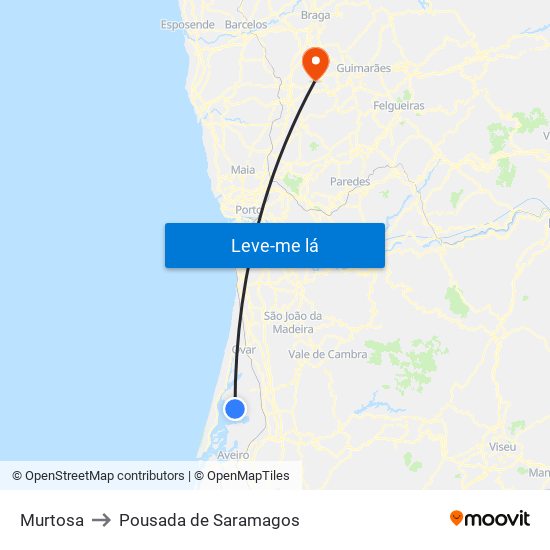 Murtosa to Pousada de Saramagos map