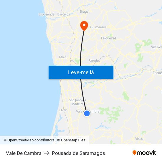 Vale De Cambra to Pousada de Saramagos map