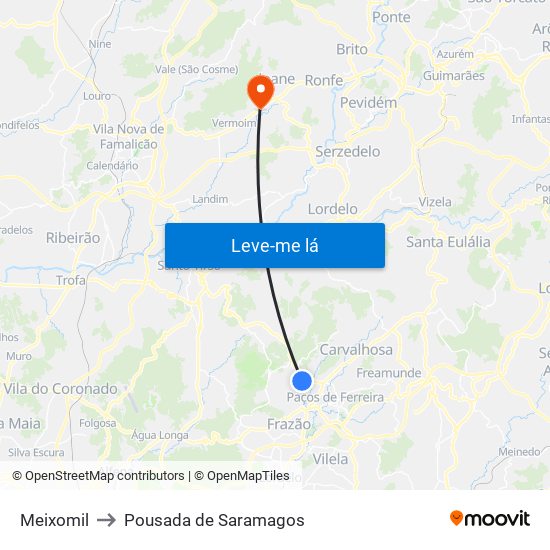 Meixomil to Pousada de Saramagos map