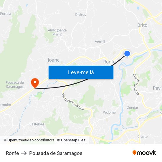 Ronfe to Pousada de Saramagos map