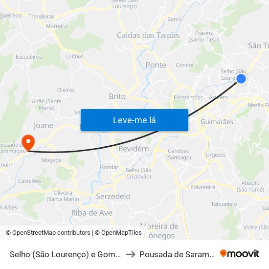 Selho (São Lourenço) e Gominhães to Pousada de Saramagos map