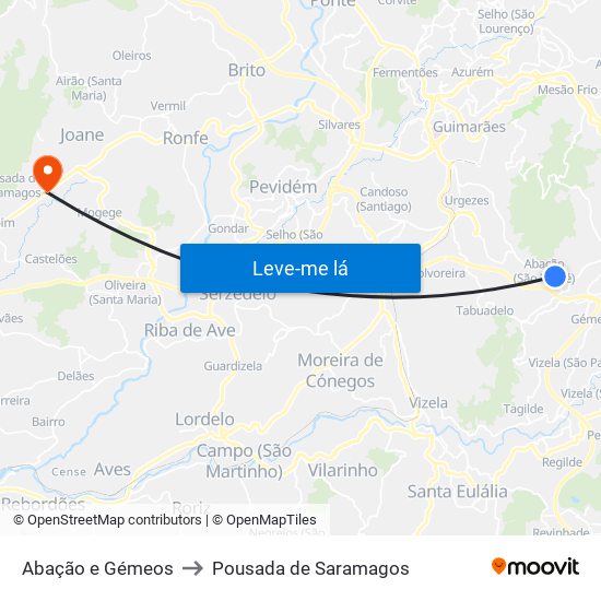 Abação e Gémeos to Pousada de Saramagos map