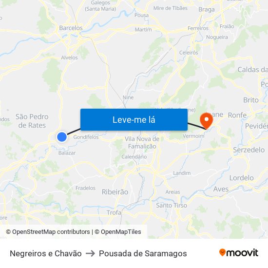 Negreiros e Chavão to Pousada de Saramagos map