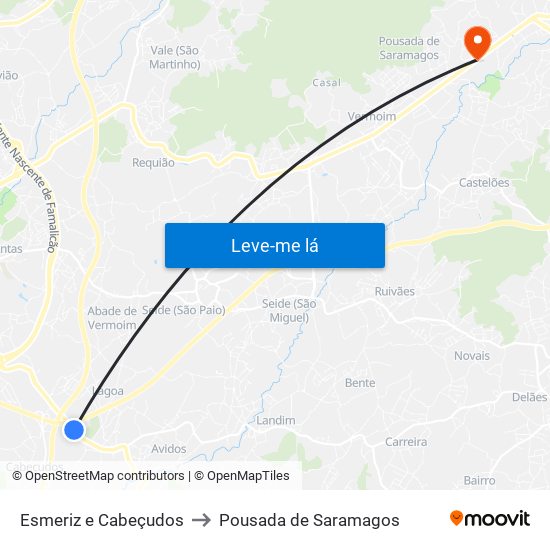 Esmeriz e Cabeçudos to Pousada de Saramagos map