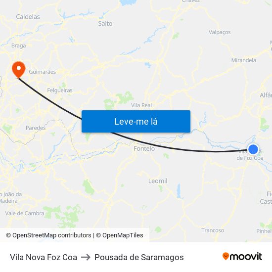 Vila Nova Foz Coa to Pousada de Saramagos map