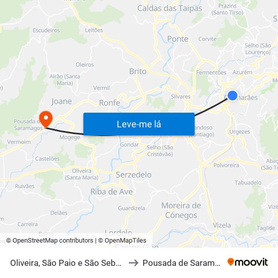Oliveira, São Paio e São Sebastião to Pousada de Saramagos map