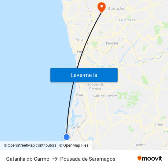 Gafanha do Carmo to Pousada de Saramagos map