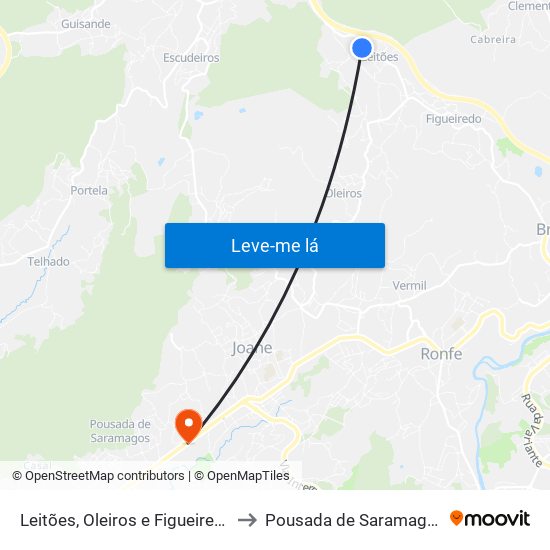 Leitões, Oleiros e Figueiredo to Pousada de Saramagos map